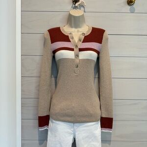 Faherty Organic Cotton Cashmere Blend Ribbed Henley Top XS Color Block